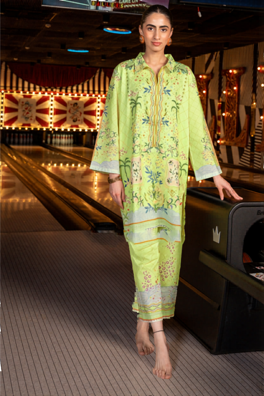 Neon Palm Fusion Co-Ord Set – Cotton Two-Piece