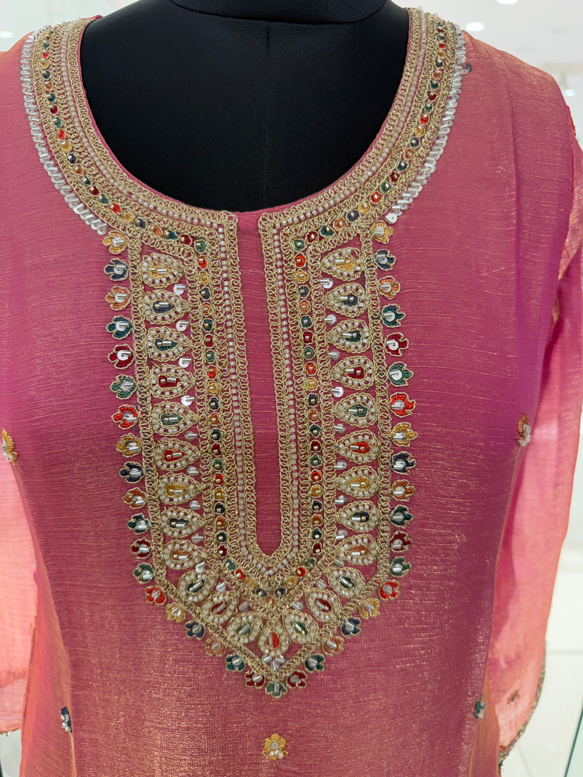 Rose Pink Floral Embroidered Georgette Suit Set – The Amara