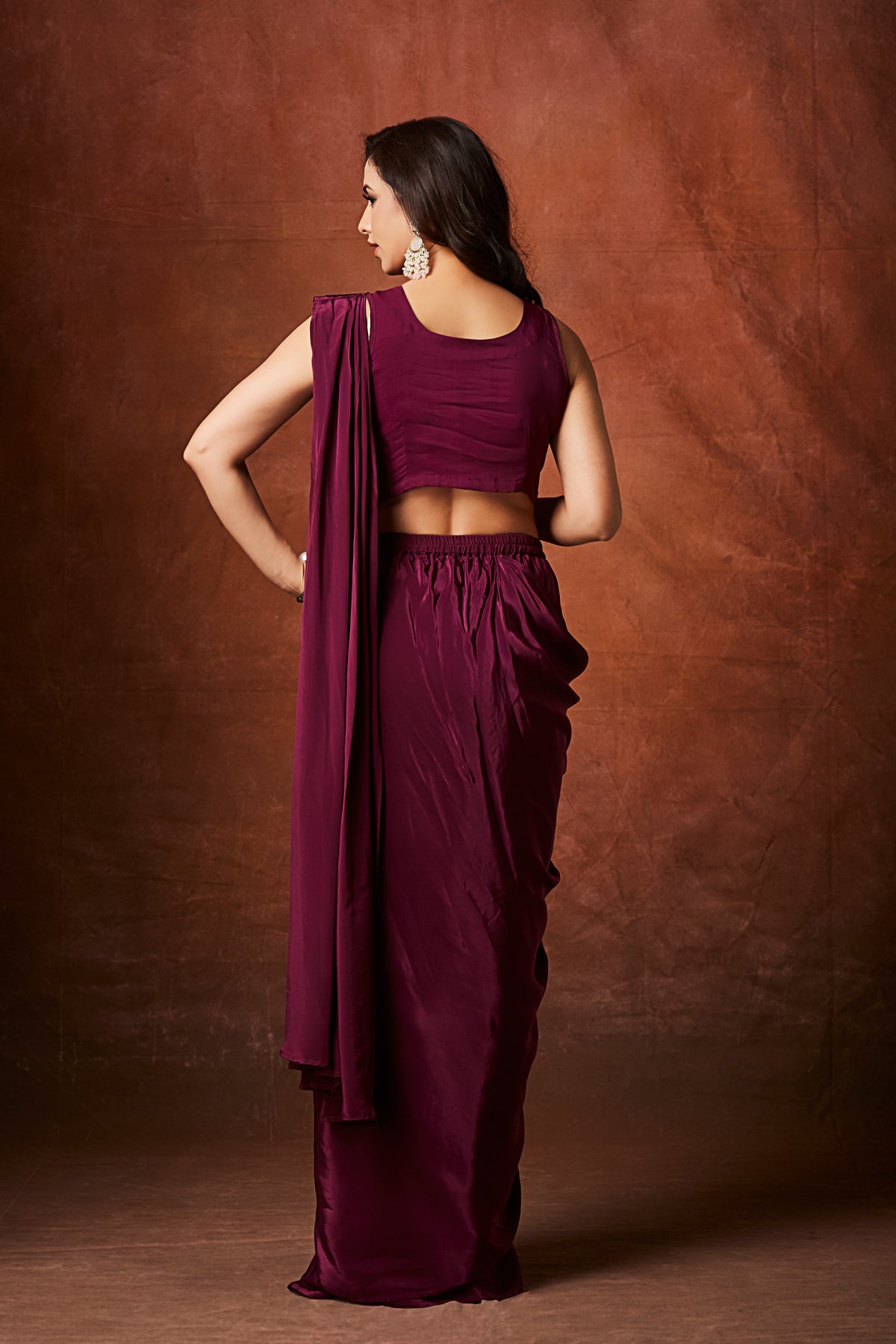 Plum Luxe Pre-Draped Saree Gown – Modern Indo-Western