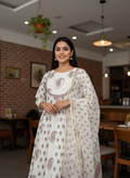 Ivory Hand Block Print Cotton Anarkali Set for Women – Floral Ethnic Kurta