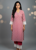 Maroon Chevron Lace Cotton Kurta Set for Women – Pure Cotton Daily Wear Suit