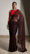 Black & Red Leheriya Georgette Saree with Blouse Piece
