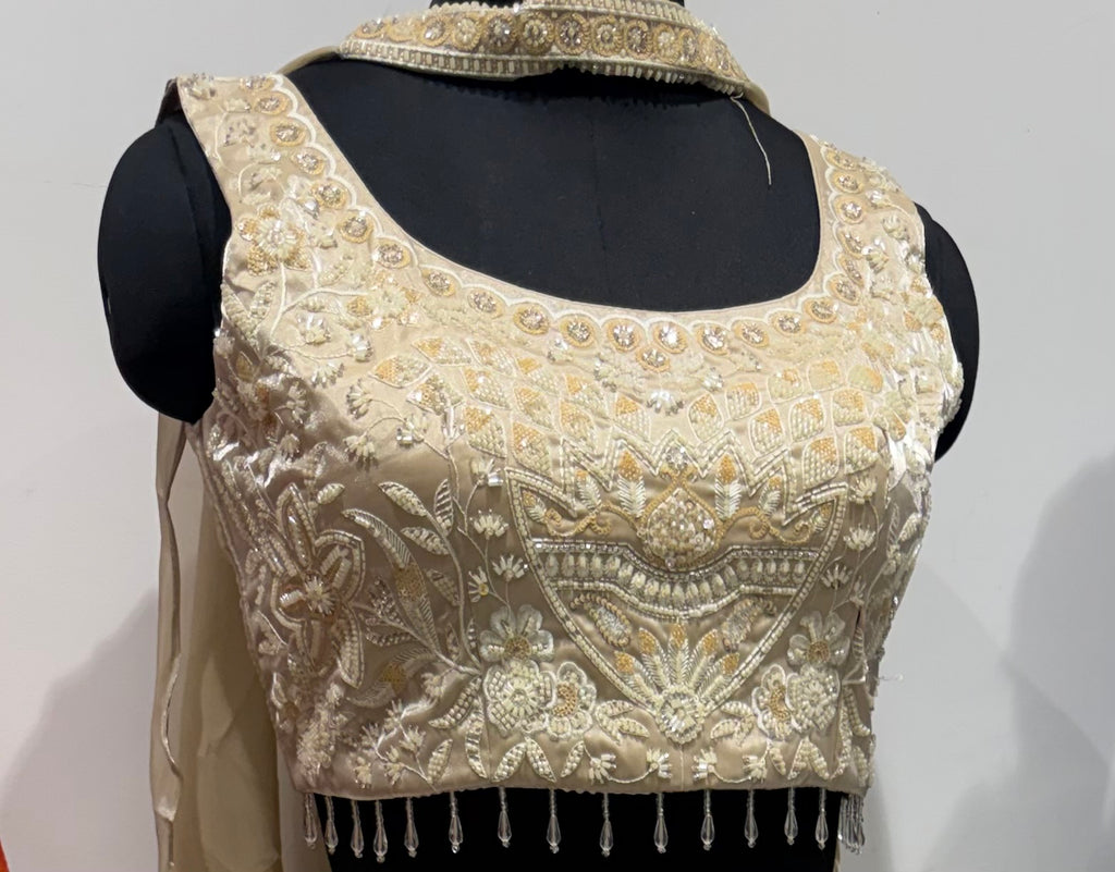 Champagne Gold Shimmer Rim-Jhim Lehenga Set – Reception and Cocktail Wear