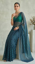 Navy Blue & Green Leheriya Georgette Saree with Blouse Piece