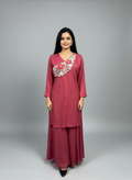 Maroon Georgette Floral Embroidered Kurta and Sharara Set