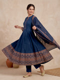 Navy Ajrakh Border Cotton Anarkali Set