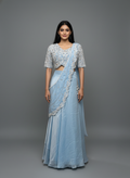 Icy Blue Sequined Blouse and Draped Skirt – Indo-Western Set