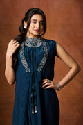 Sapphire Blue Moroccan-Inspired Jumpsuit with Beaded Collar