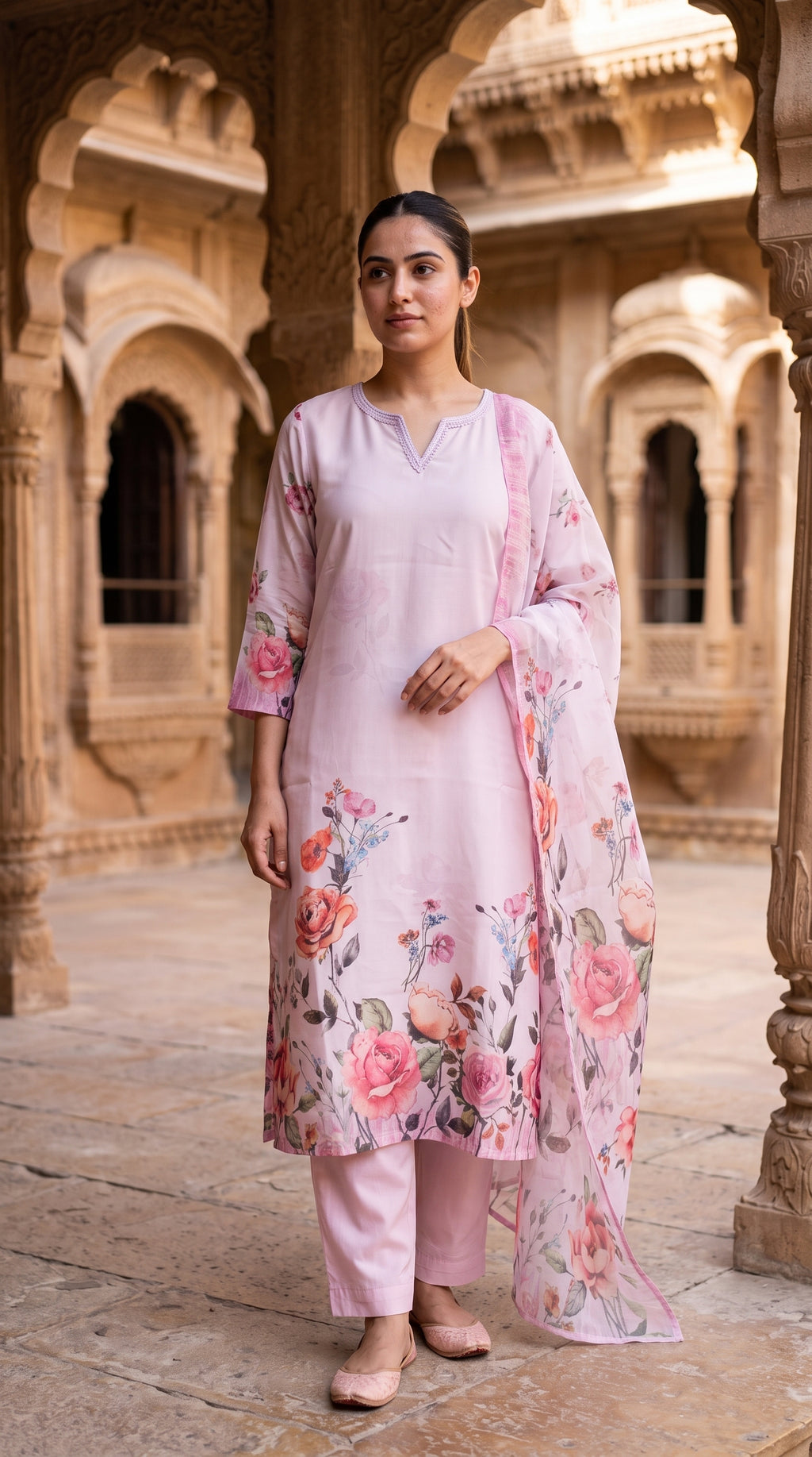 Pink Floral Printed Suit Set for Women | Label RS