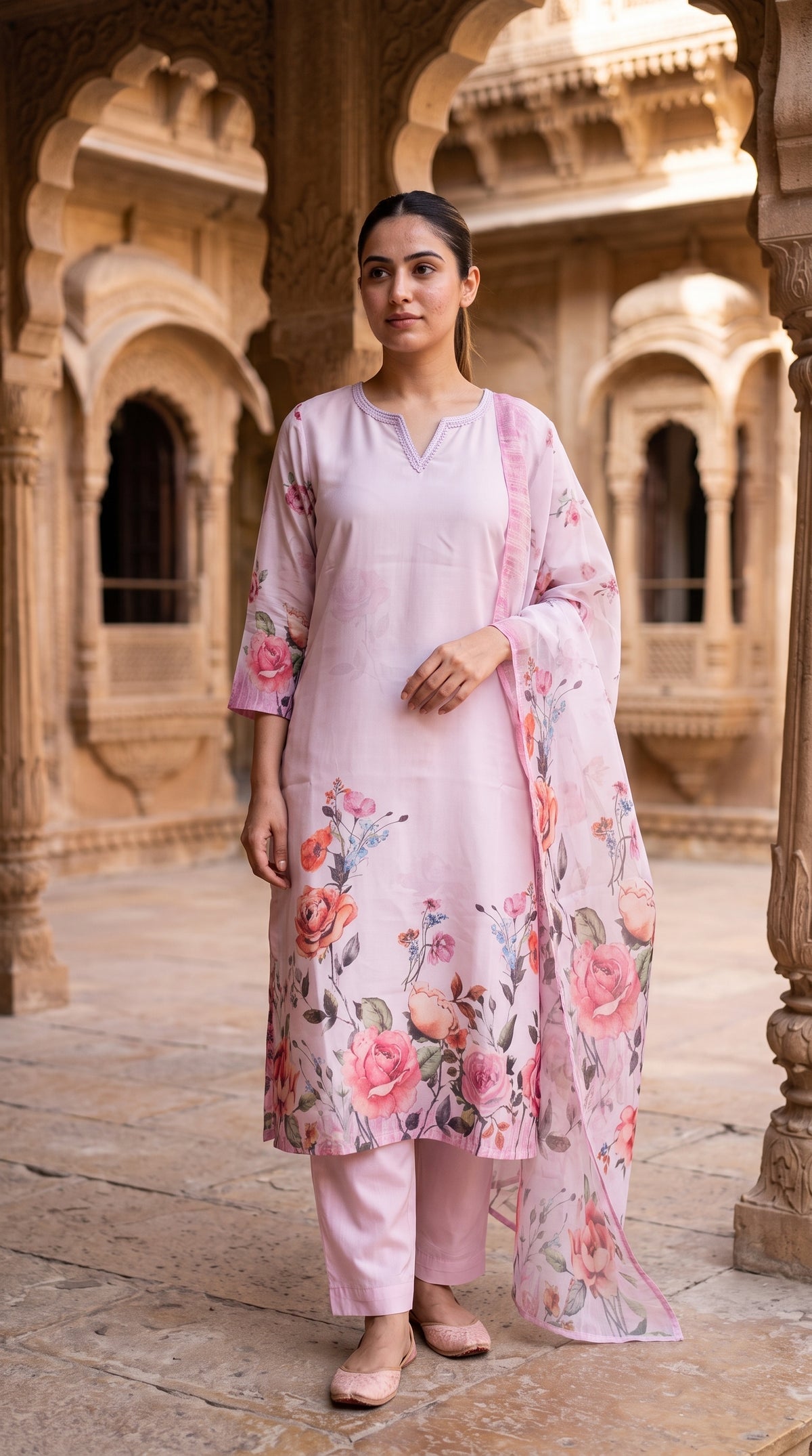 Pink Floral Printed Suit Set for Women | Label RS