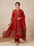 Rust Ajrakh Border Cotton Anarkali Set