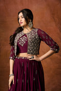 Royal Plum Three-Piece Lehenga Set with Sequin Embroidery
