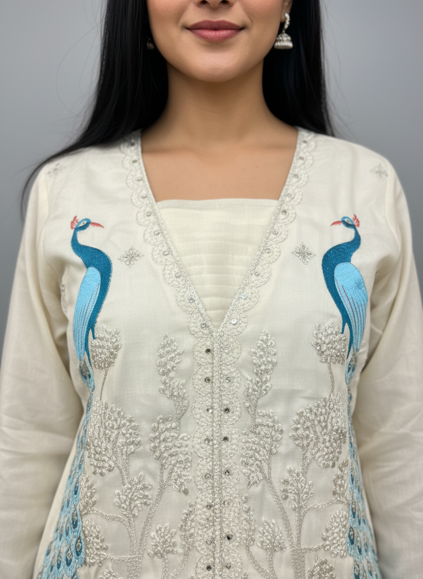Ivory Silk Fusion Co-Ord Set – Nature's Whimsy Three-Piece