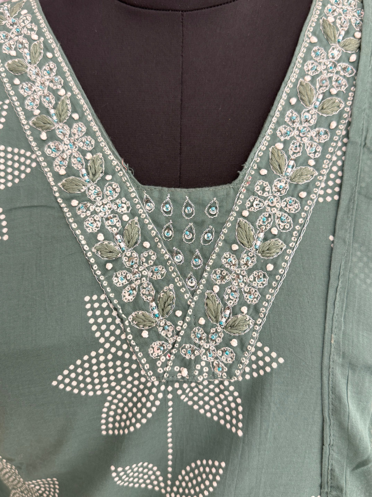 Sage Green Floral Block Print Cotton Kurta Set – Straight Suit