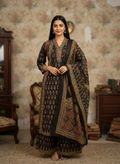 Black and Gold Ajrakh Cotton Kurta Set for Women – Printed Ethnic Palazzo Suit