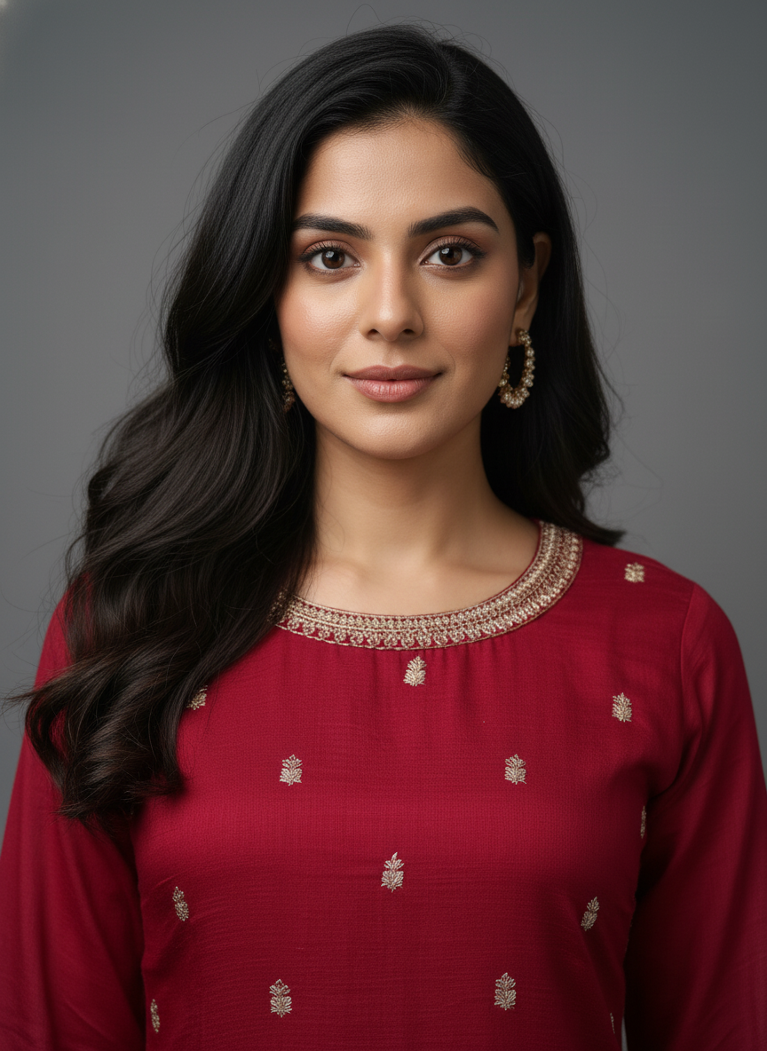 Scarlet Red Viscose Kurta Set with Zari and Sequin Embroidery