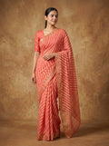 Coral Peach Leheriya Modal Silk Saree for Women with Zari Border & Blouse Piece