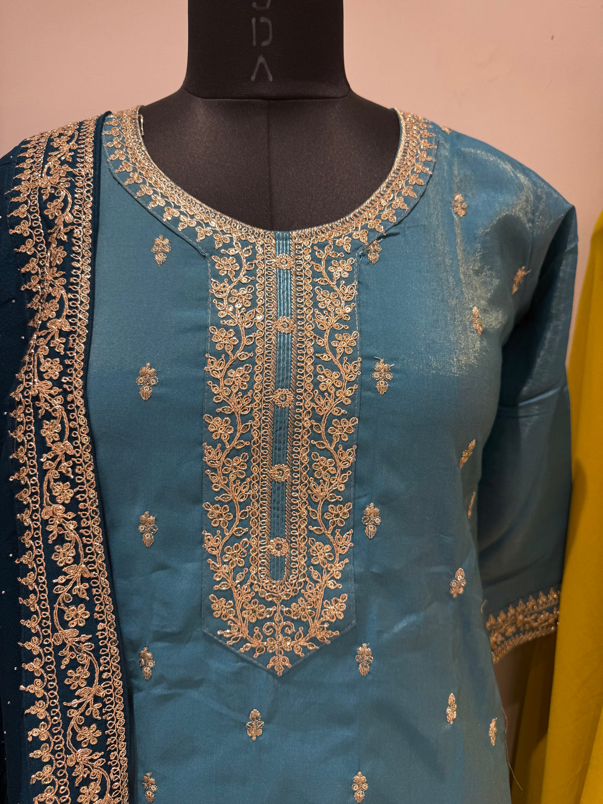 Firozee Straight-Cut Viscose Suit Set with Gold Zari Embroidery