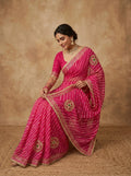 Rani Pink Leheriya Georgette Saree with Gota Mirror Motifs