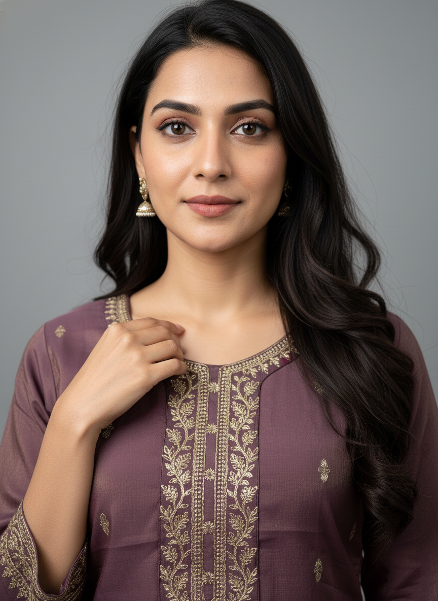 Mauve Silk Embroidered Kurta Set – The Mystique