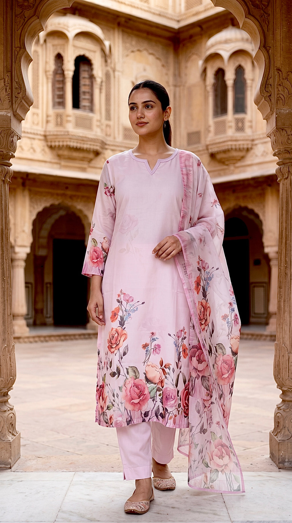 Pink Floral Printed Suit Set for Women | Label RS