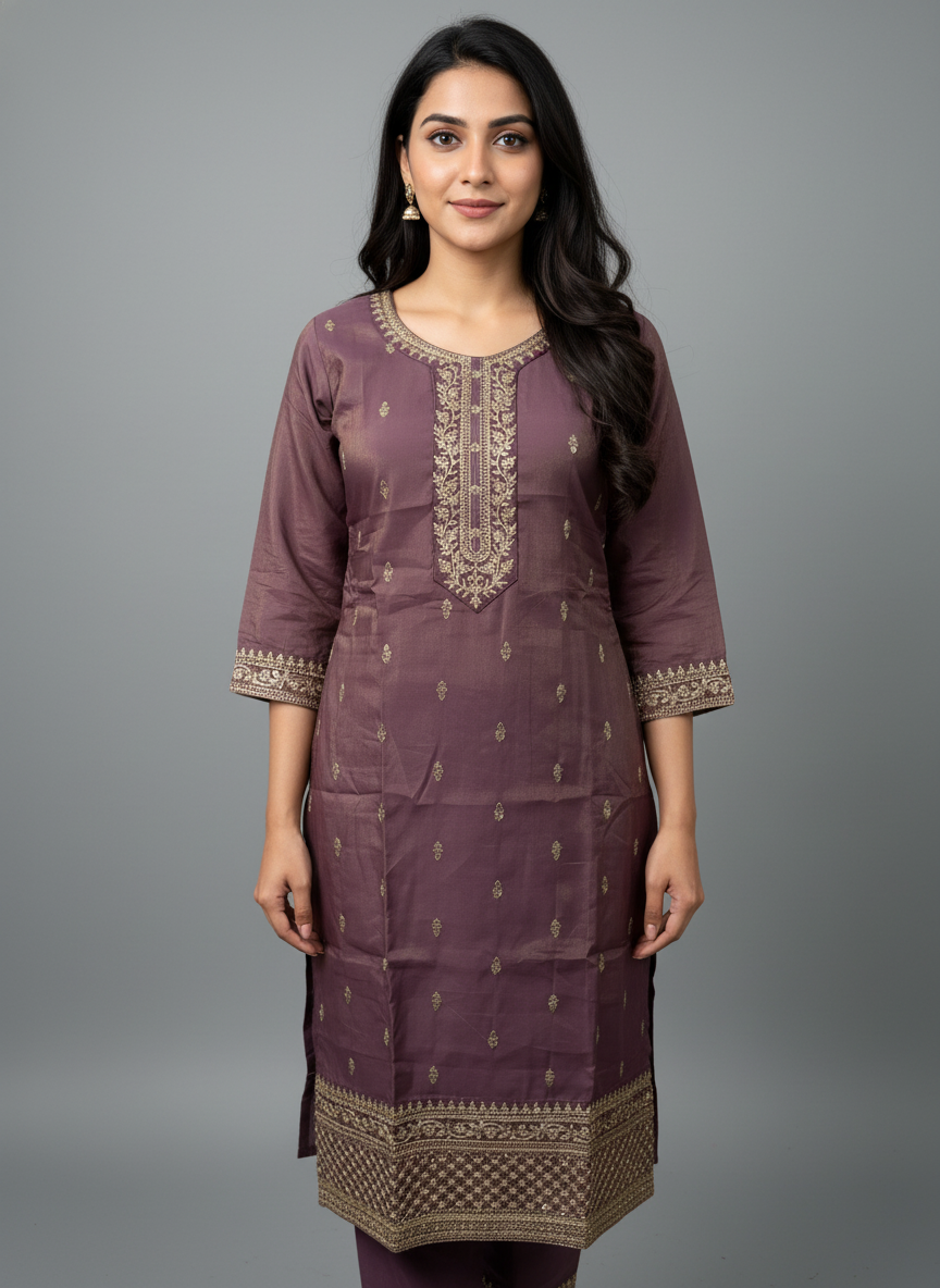 Mauve Silk Embroidered Kurta Set – The Mystique