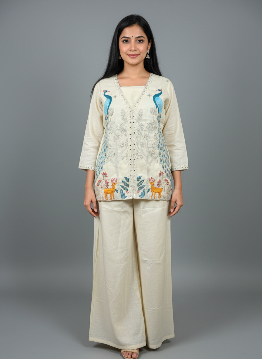 Ivory Silk Fusion Co-Ord Set – Nature's Whimsy Three-Piece