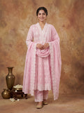 Pink Chikankari Cotton Schiffli Anarkali Set