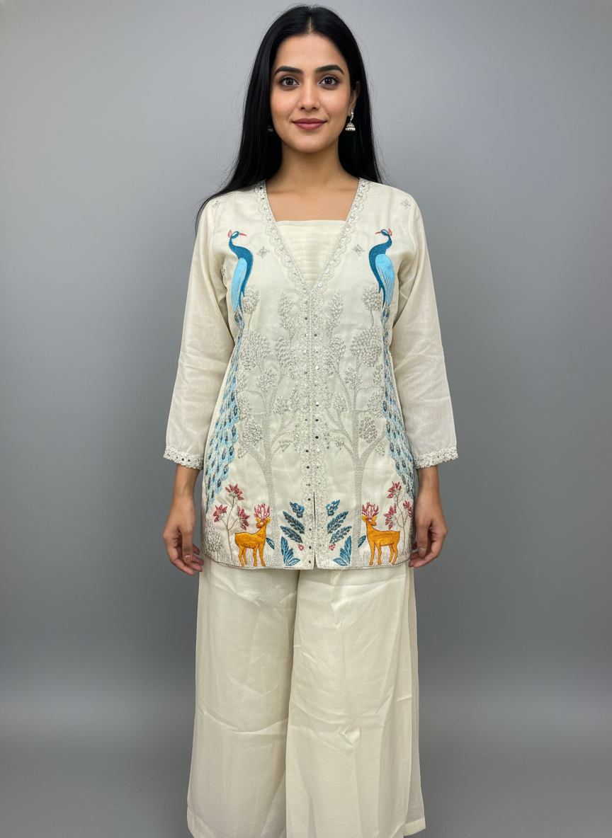 Ivory Silk Fusion Co-Ord Set – Nature's Whimsy Three-Piece