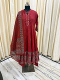 Brick Red Ajrakh Print Cotton Anarkali Suit for Women – Block Print Ethnic Kurta