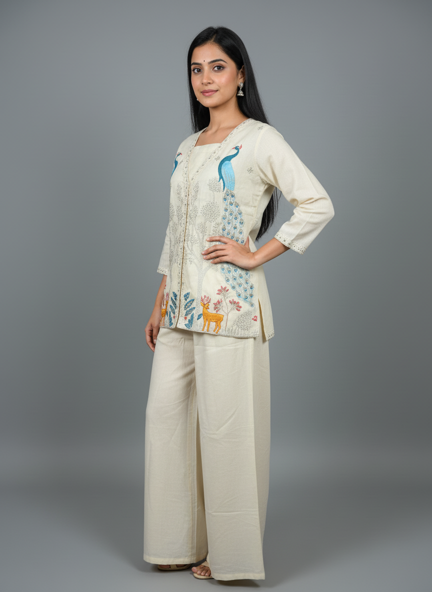 Ivory Silk Fusion Co-Ord Set – Nature's Whimsy Three-Piece