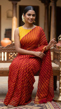 Maroon & Mustard Leheriya Georgette Saree with Blouse Piece