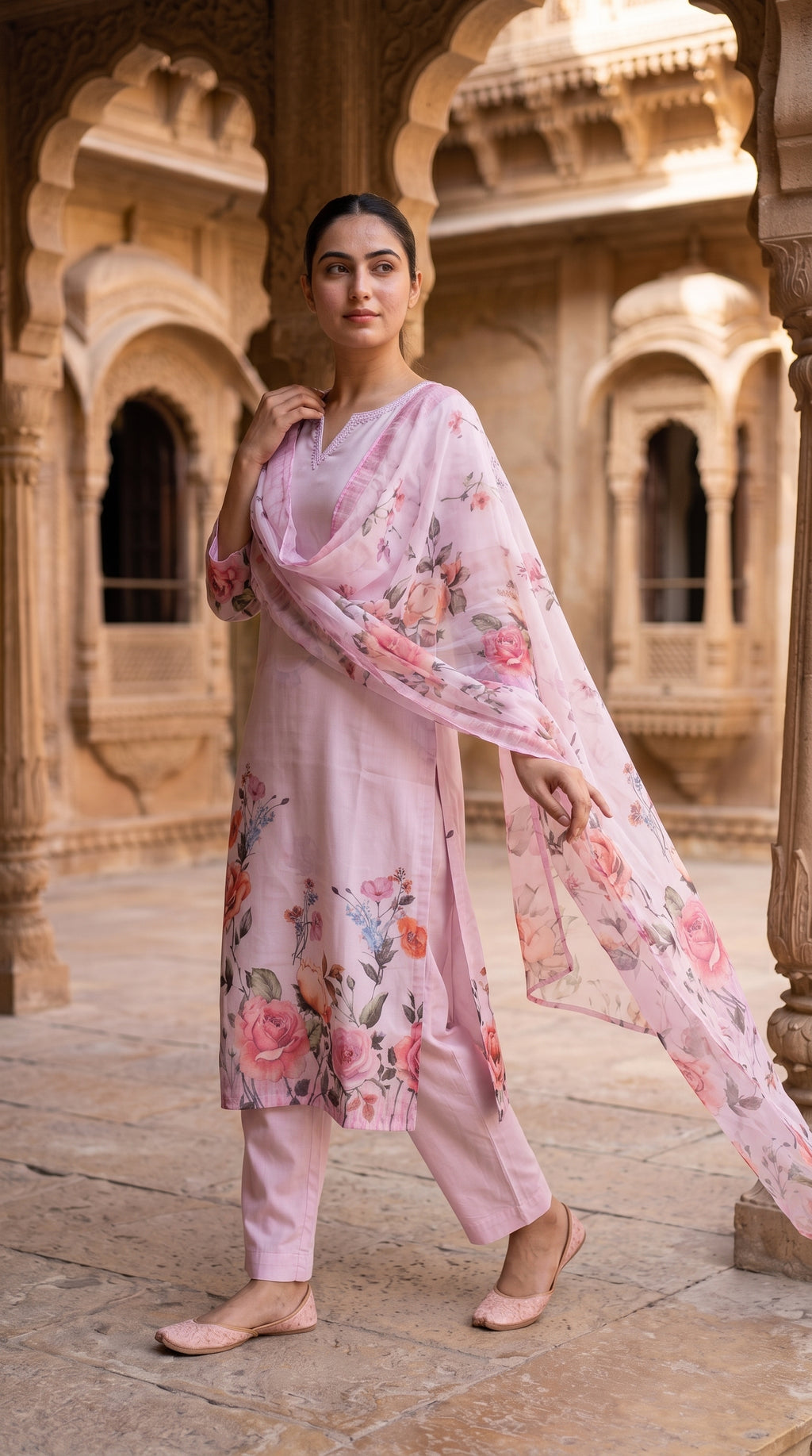 Pink Floral Printed Suit Set for Women | Label RS