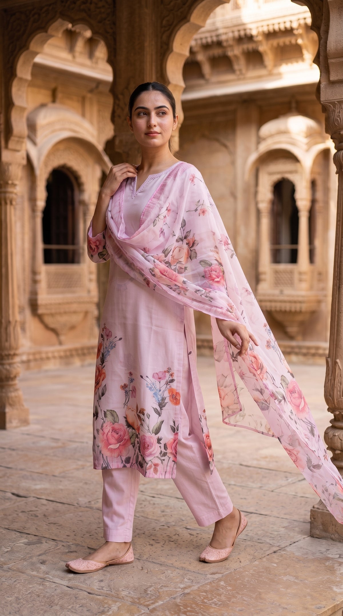 Pink Floral Printed Suit Set for Women | Label RS