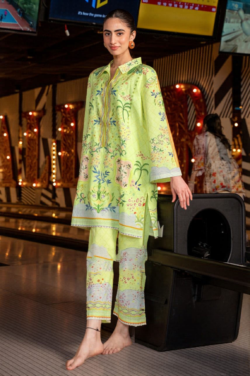Neon Palm Fusion Co-Ord Set – Cotton Two-Piece