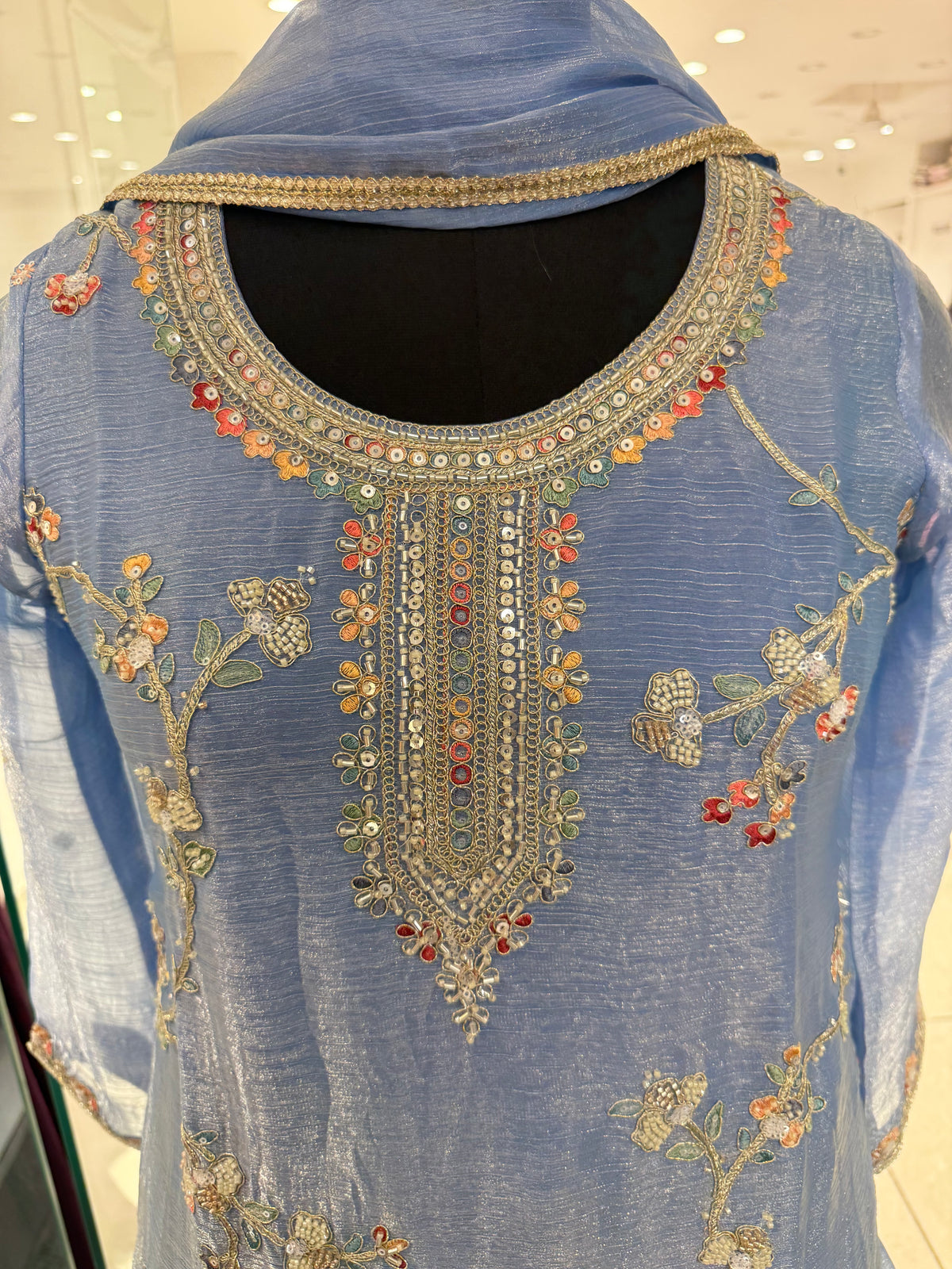 Powder Blue Floral Embroidered Kurta Set – Serenity