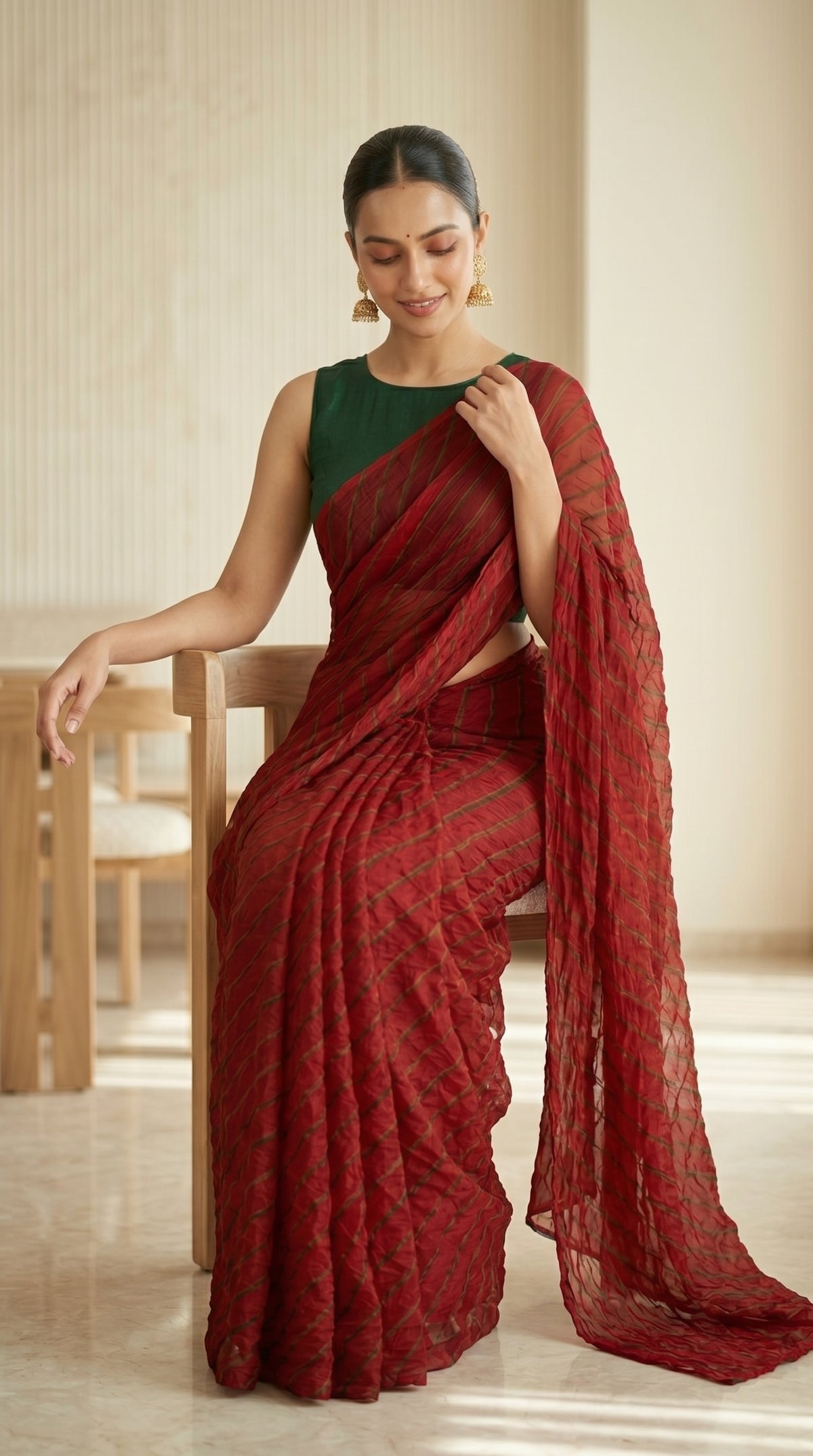 Deep Red Leheriya Georgette Saree with Blouse Piece