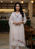 Nude Pink Embroidered Cotton Kurta Set for Women – Scalloped Hem Ethnic Suit