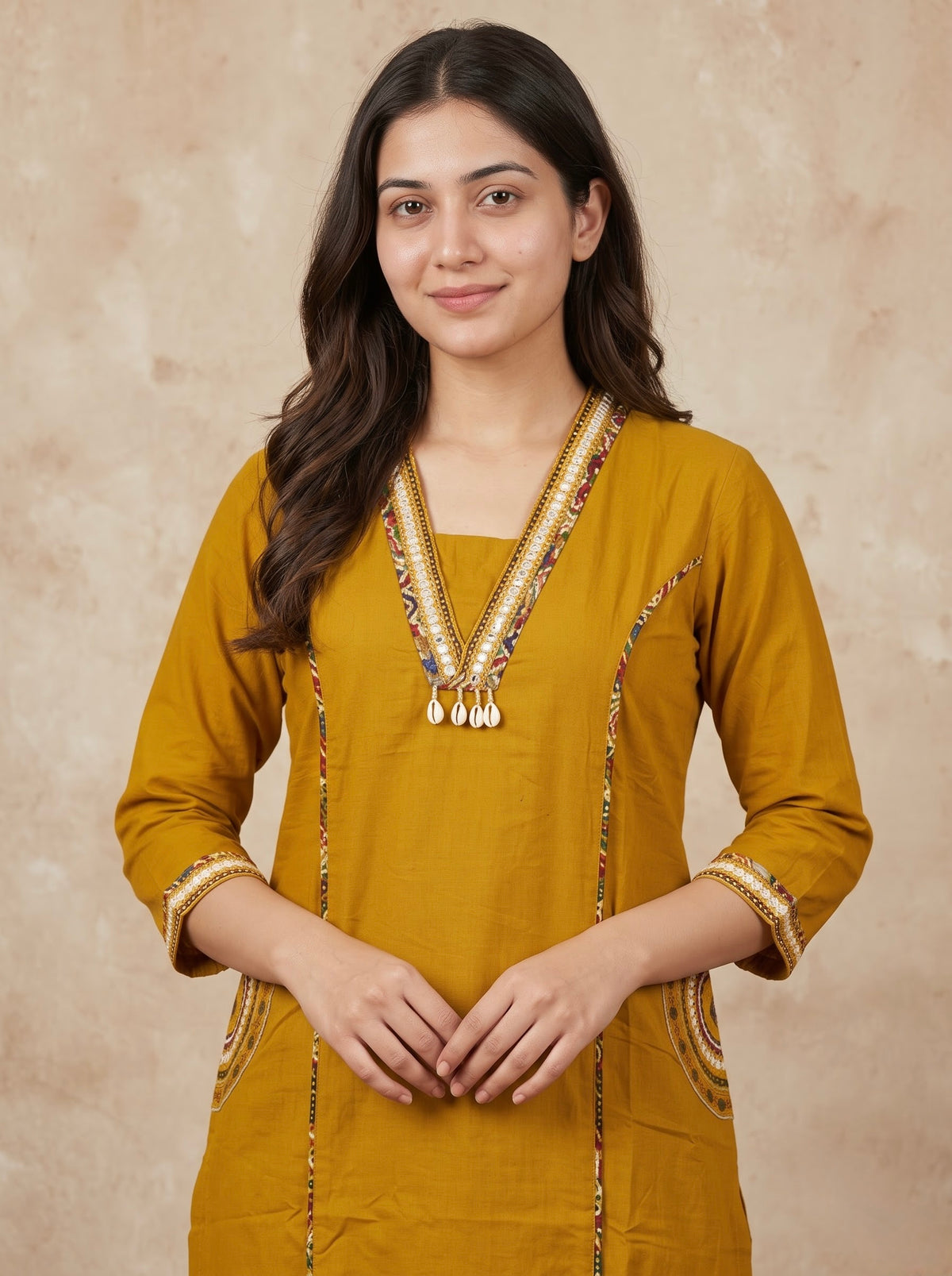 Mustard Yellow Premium Cotton Kurta Set with Kalamkari Dupatta