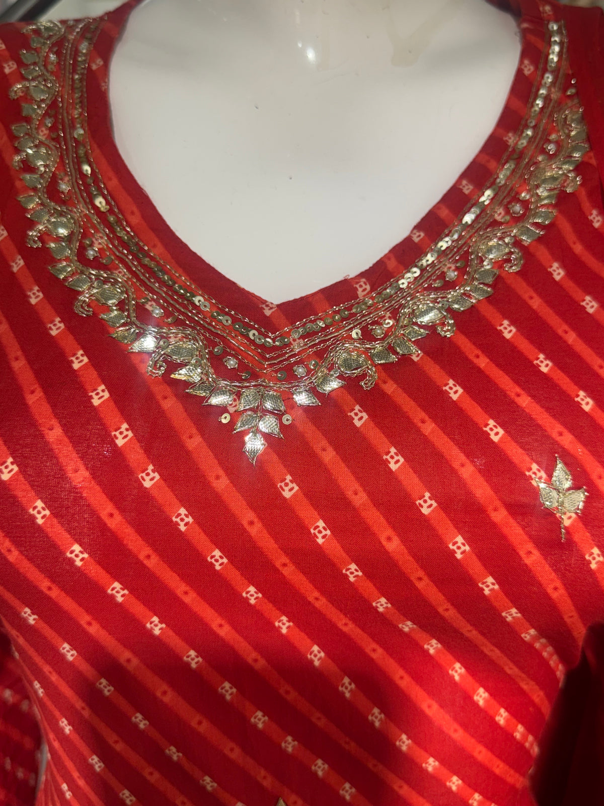Orange  Leheriya Anarkali Cotton Kurta Set with Bandhani Dupatta