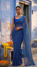 Blue & Yellow Leheriya Georgette Saree with Blouse Piece