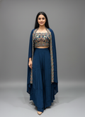Powder Blue Crepe Skirt Set with Embroidered Cape – Festive Indo-Western