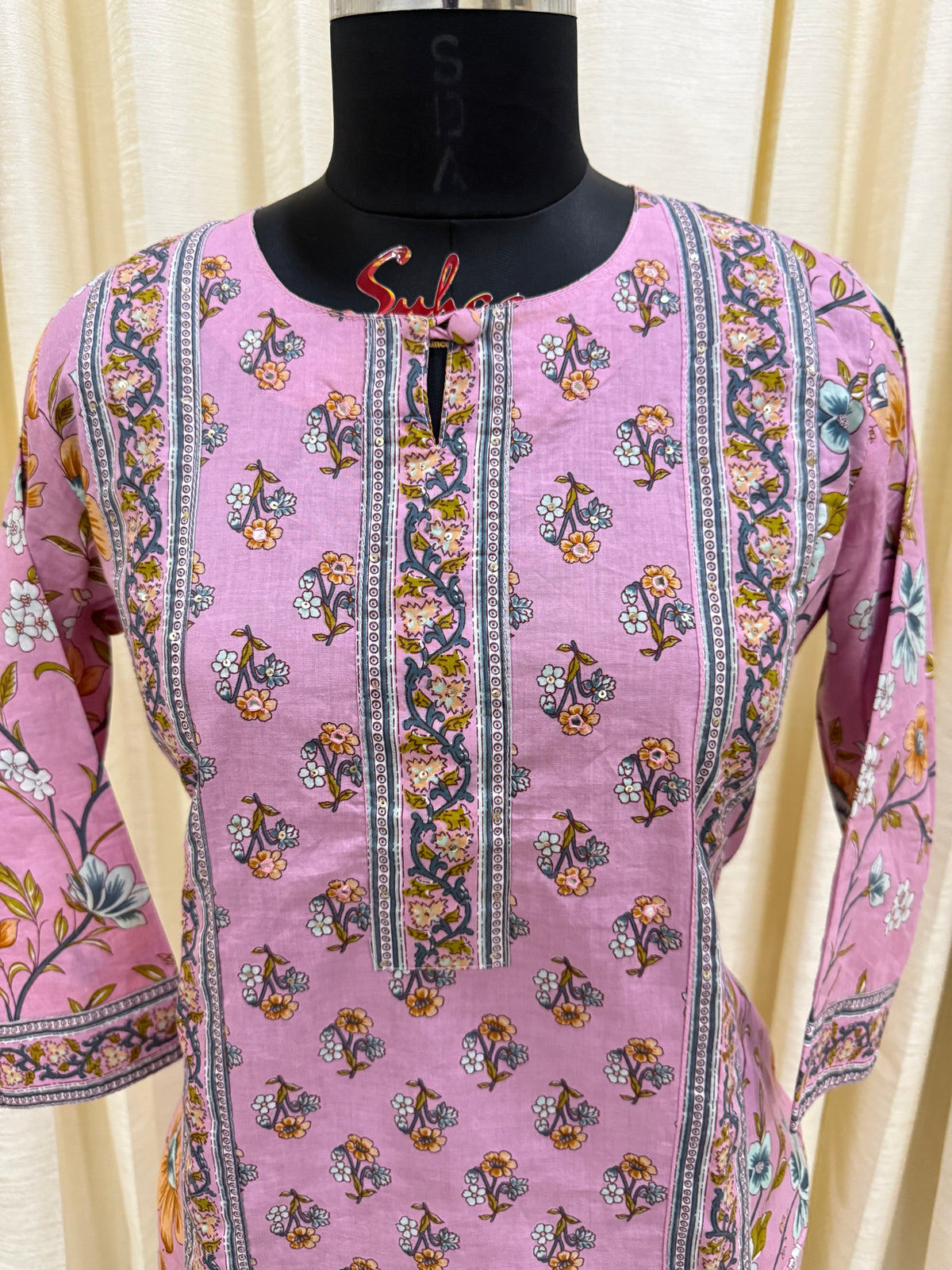 Blush Pink Floral A-Line Cotton Suit Set for Women – Daily Wear Kurta with Dupatta
