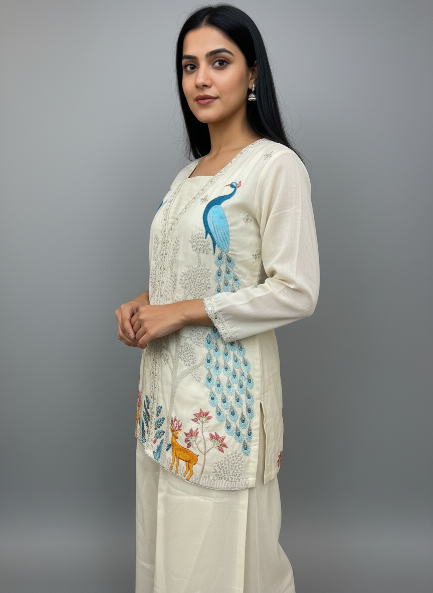 Ivory Silk Fusion Co-Ord Set – Nature's Whimsy Three-Piece