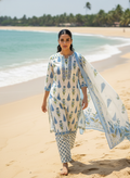 Powder Blue and Sage Floral Cotton Kurta Set for Women – Daily Wear Palazzo Suit