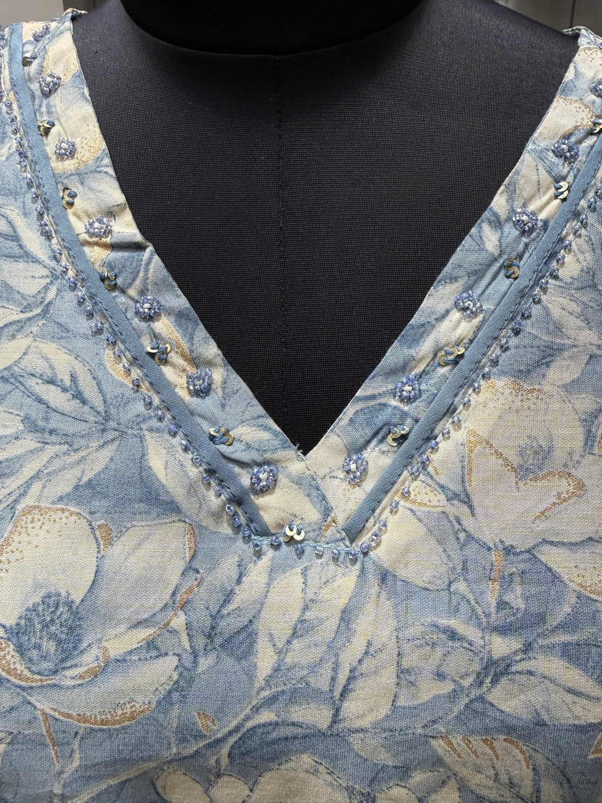 Blue Floral Print Cotton Kurta Set – Straight Suit with Dupatta