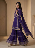 Purple Gota Patti Embroidered Kurta Sharara Set with Dupatta