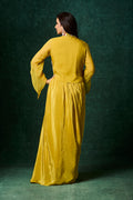 Mustard Yellow Draped Skirt Set with Embroidered Jacket – Three-Piece