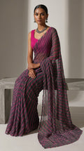 Grey & Pink Leheriya Georgette Saree with Blouse Piece