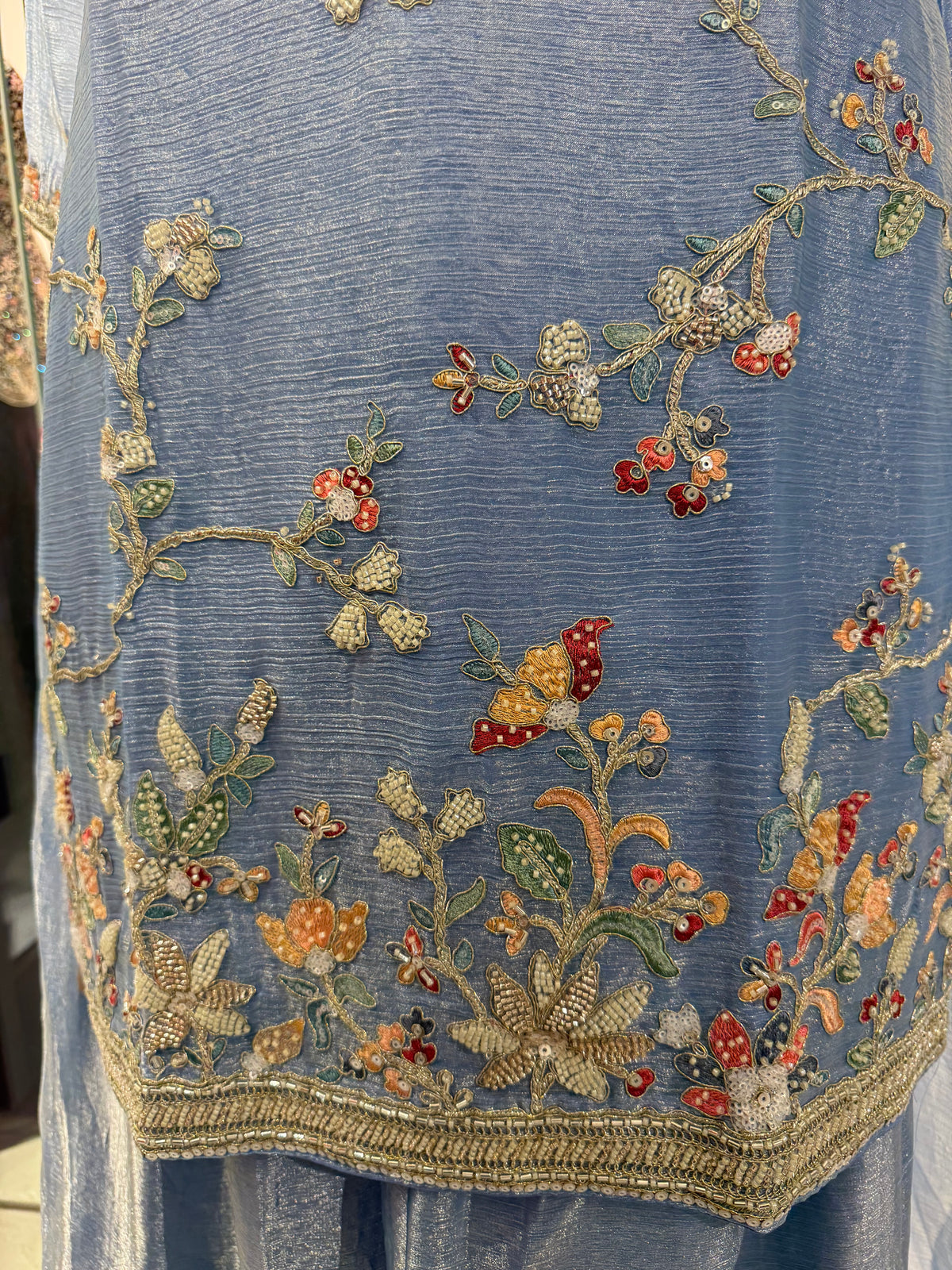 Powder Blue Floral Embroidered Kurta Set – Serenity
